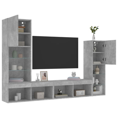 4 Piece TV Wall Units with LED Concrete Grey Engineered Wood