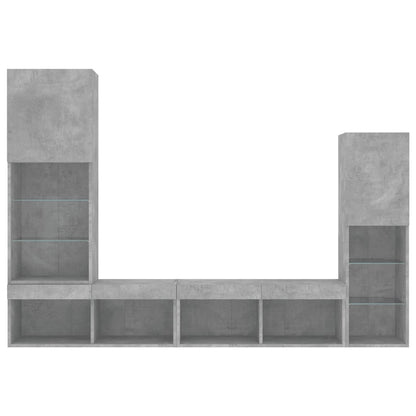 4 Piece TV Wall Units with LED Concrete Grey Engineered Wood
