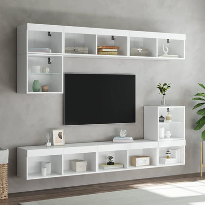 TV Wall Unit | White | Engineered wood and glass | Large | TV Wall Unit