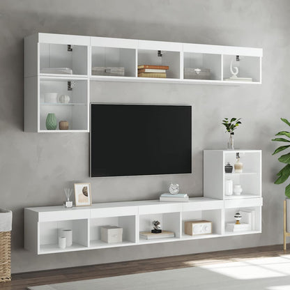 8 Piece TV Wall Units with LED White Engineered Wood