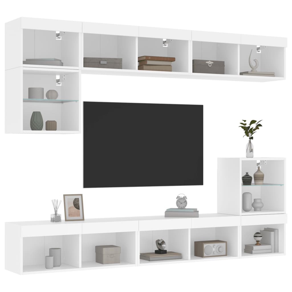 TV Wall Unit | White | Engineered wood and glass | Large | TV Wall Unit