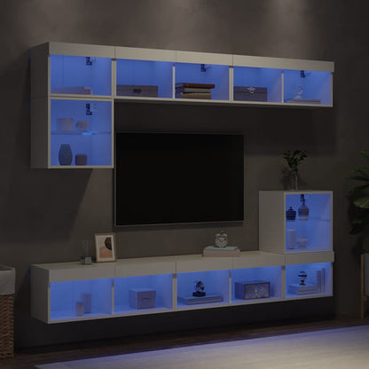TV Wall Unit | White | Engineered wood and glass | Large | TV Wall Unit