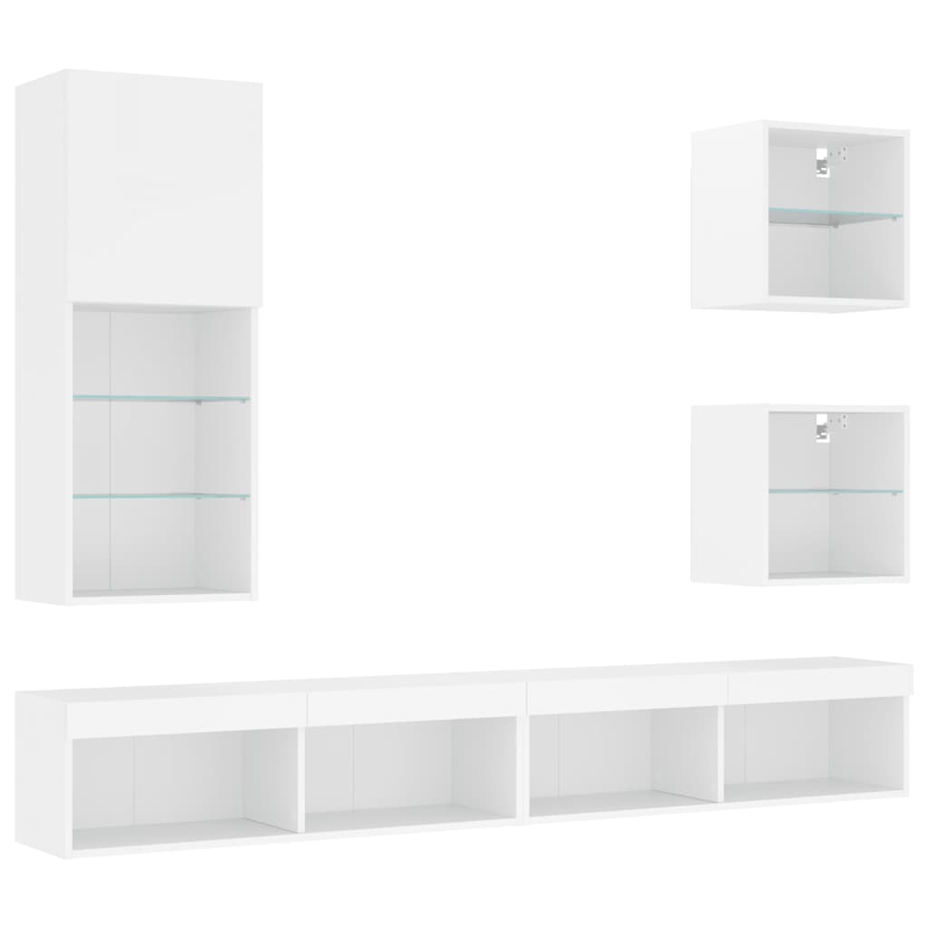 5 Piece TV Wall Units with LED White Engineered Wood