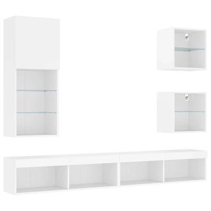 5 Piece TV Wall Units with LED White Engineered Wood