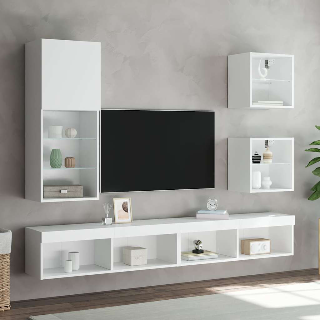5 Piece TV Wall Units with LED White Engineered Wood