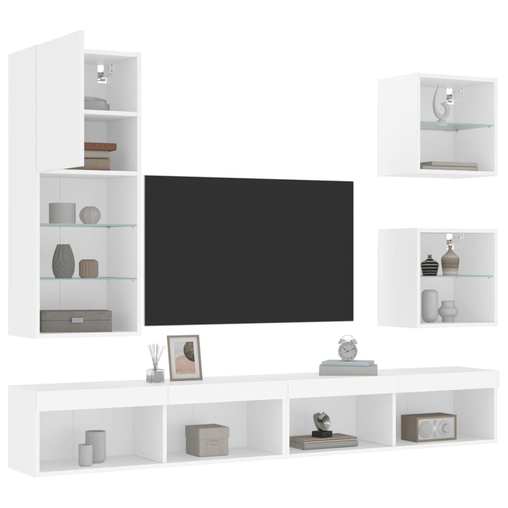 5 Piece TV Wall Units with LED White Engineered Wood