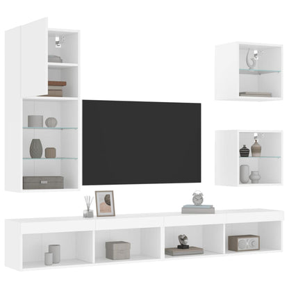 5 Piece TV Wall Units with LED White Engineered Wood