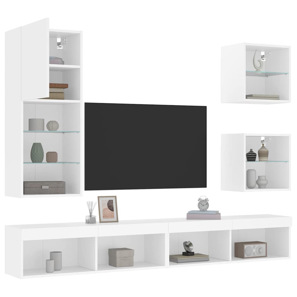 5 Piece TV Wall Units with LED White Engineered Wood