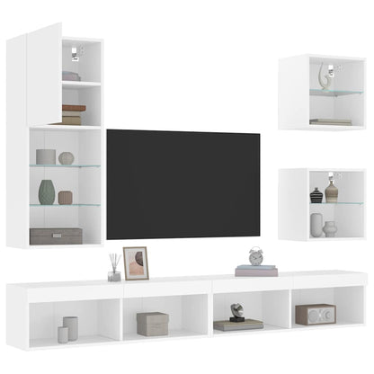5 Piece TV Wall Units with LED White Engineered Wood