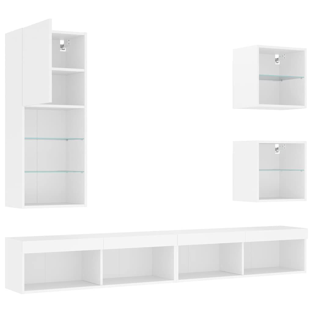 5 Piece TV Wall Units with LED White Engineered Wood
