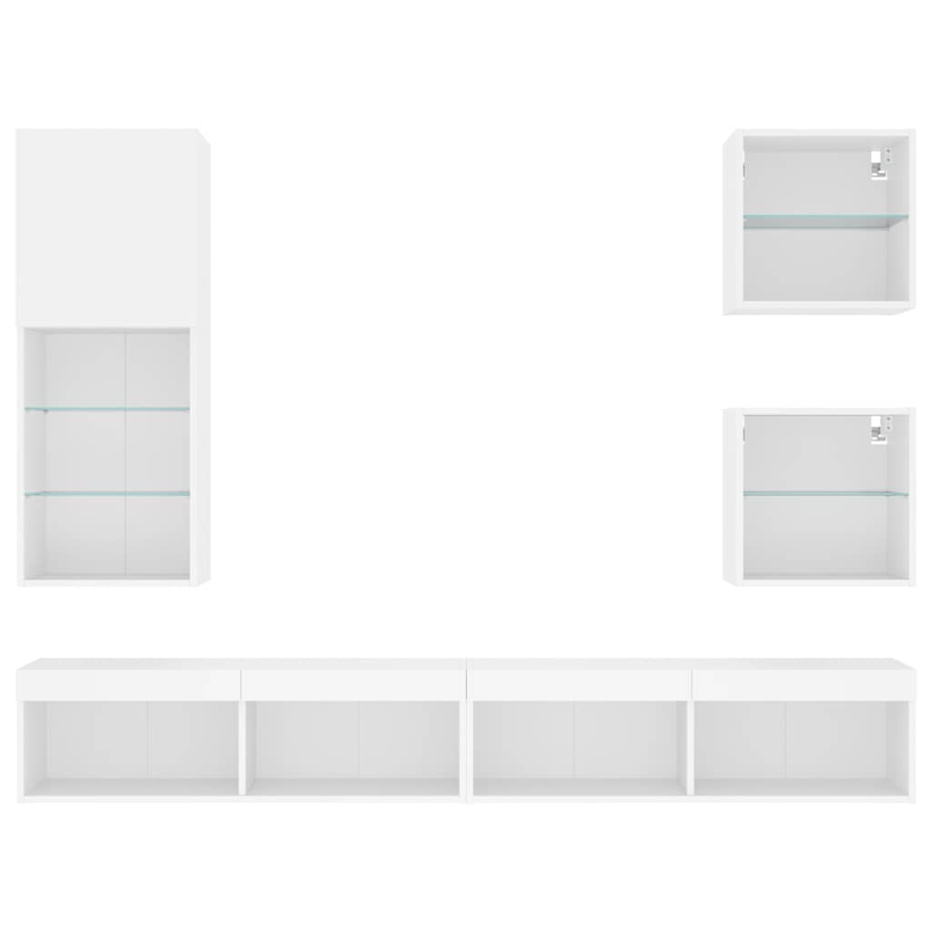 5 Piece TV Wall Units with LED White Engineered Wood