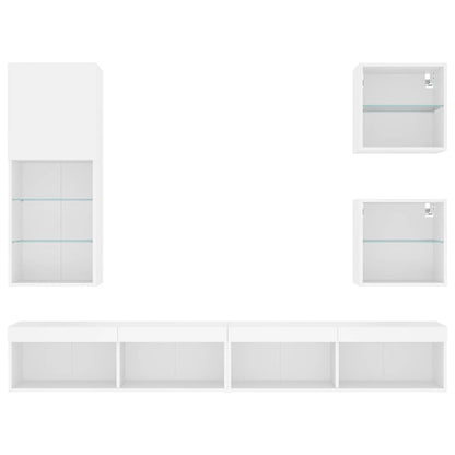5 Piece TV Wall Units with LED White Engineered Wood