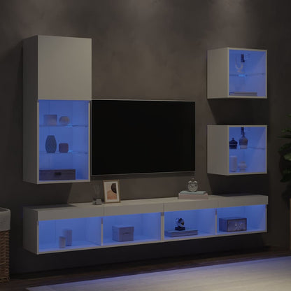 5 Piece TV Wall Units with LED White Engineered Wood