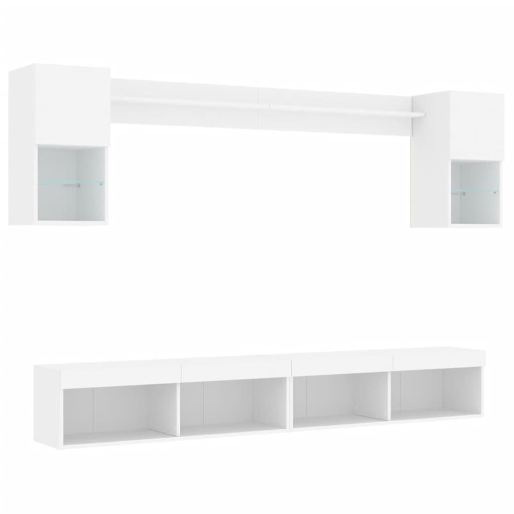 6 Piece TV Wall Units with LED White Engineered Wood