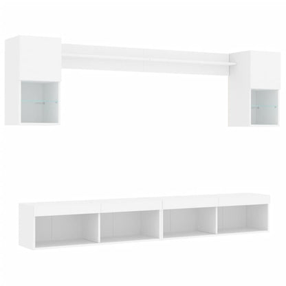 6 Piece TV Wall Units with LED White Engineered Wood