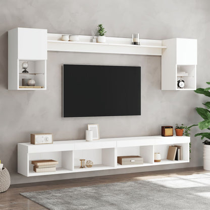 6 Piece TV Wall Units with LED White Engineered Wood