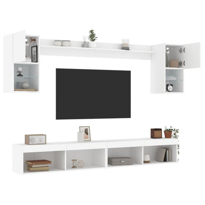 6 Piece TV Wall Units with LED White Engineered Wood