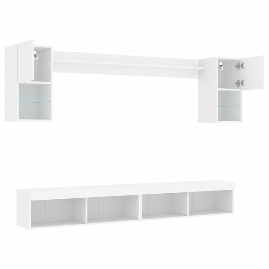 6 Piece TV Wall Units with LED White Engineered Wood