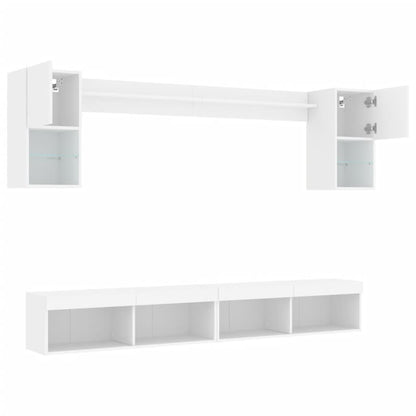 6 Piece TV Wall Units with LED White Engineered Wood