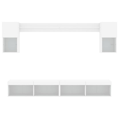6 Piece TV Wall Units with LED White Engineered Wood