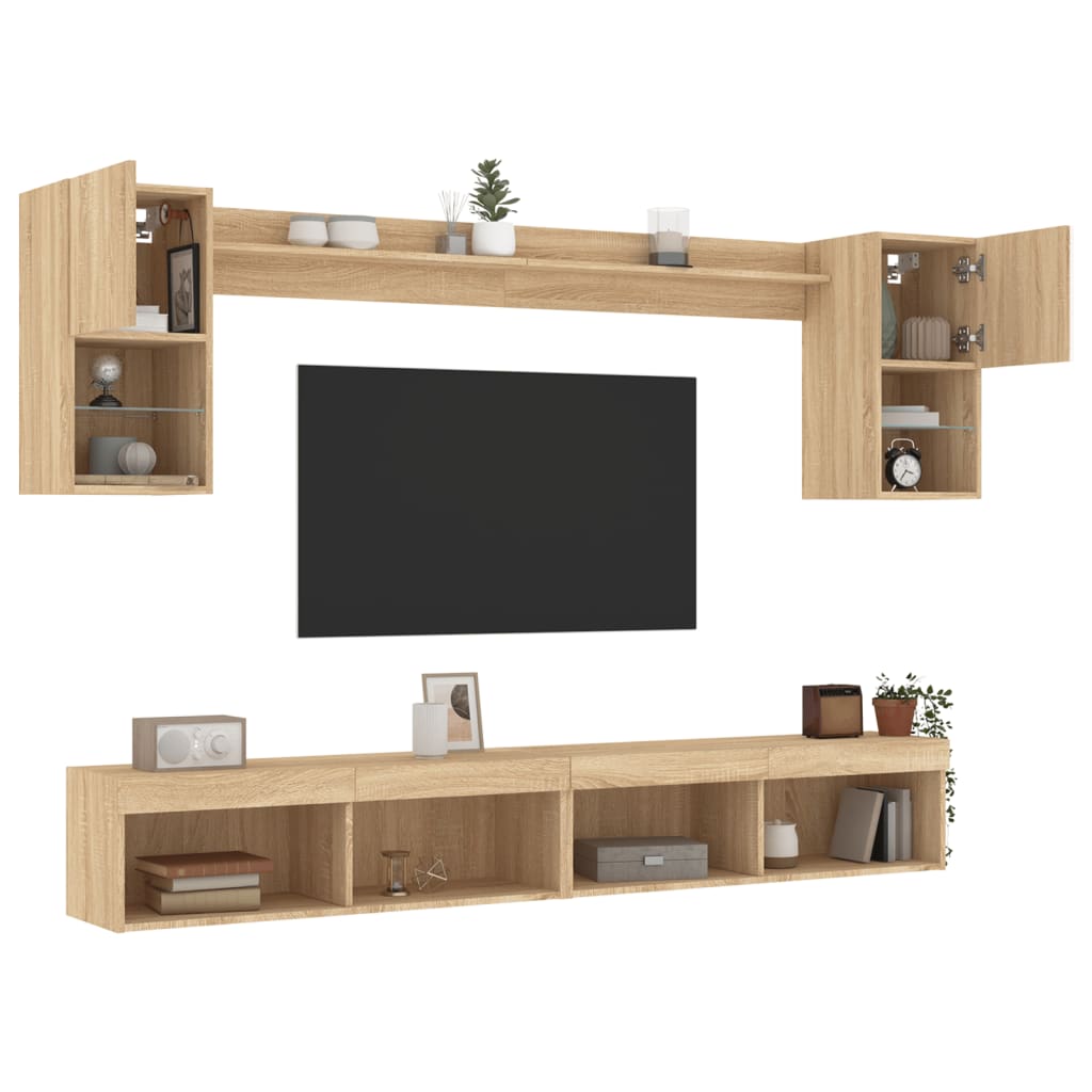 6 Piece TV Wall Units with LED Sonoma Oak Engineered Wood