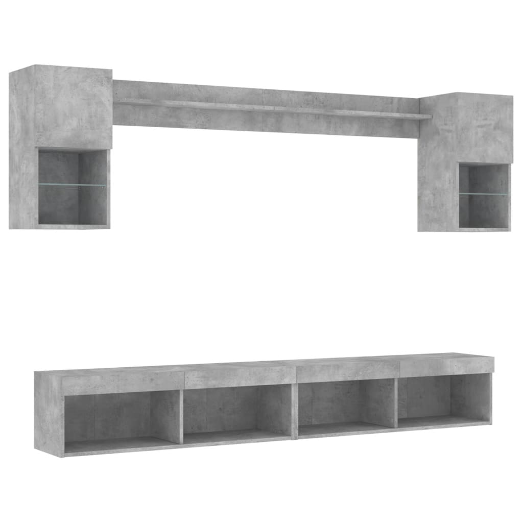 6 Piece TV Wall Units with LED Concrete Grey Engineered Wood