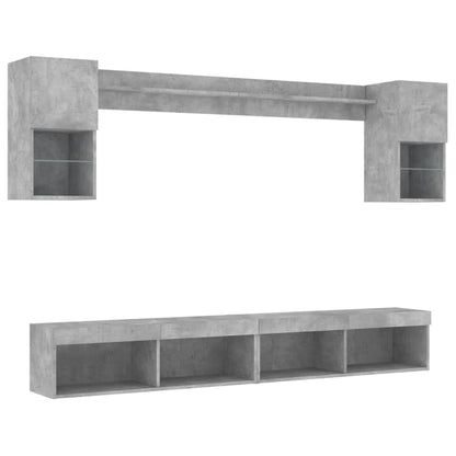 6 Piece TV Wall Units with LED Concrete Grey Engineered Wood