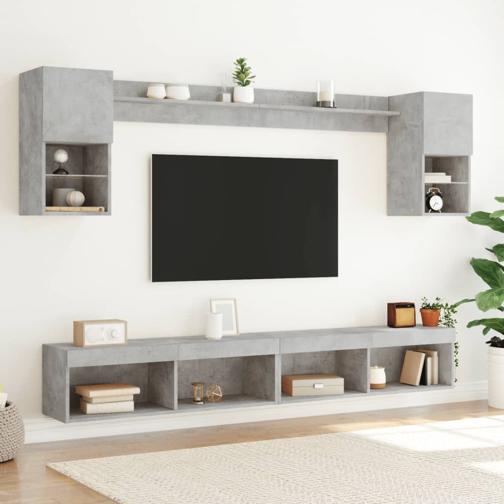 6 Piece TV Wall Units with LED Concrete Grey Engineered Wood
