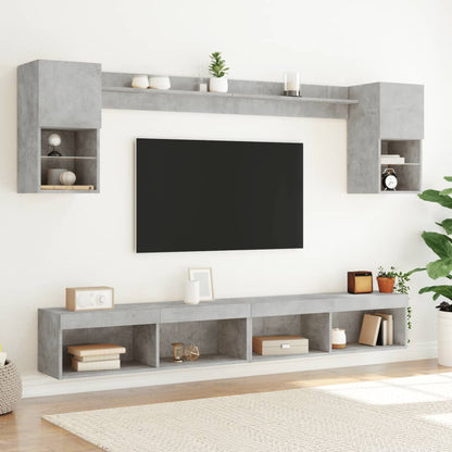 6 Piece TV Wall Units with LED Concrete Grey Engineered Wood