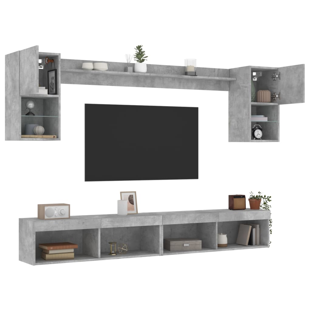 6 Piece TV Wall Units with LED Concrete Grey Engineered Wood