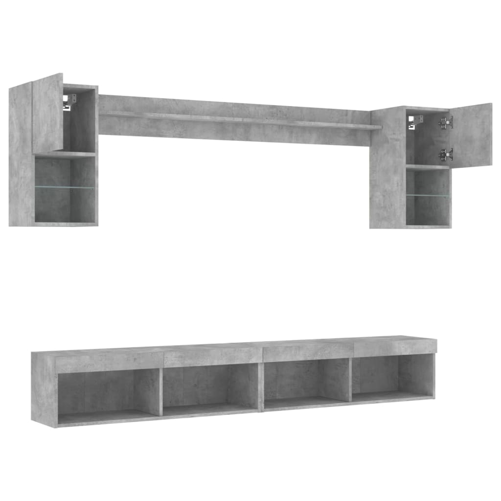 6 Piece TV Wall Units with LED Concrete Grey Engineered Wood