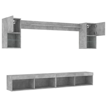 6 Piece TV Wall Units with LED Concrete Grey Engineered Wood