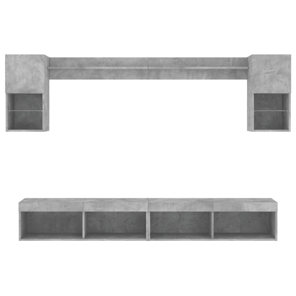 6 Piece TV Wall Units with LED Concrete Grey Engineered Wood