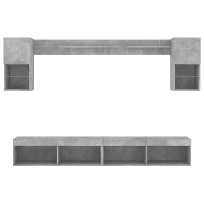 6 Piece TV Wall Units with LED Concrete Grey Engineered Wood