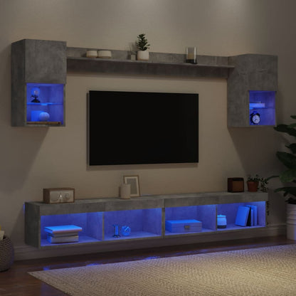 6 Piece TV Wall Units with LED Concrete Grey Engineered Wood