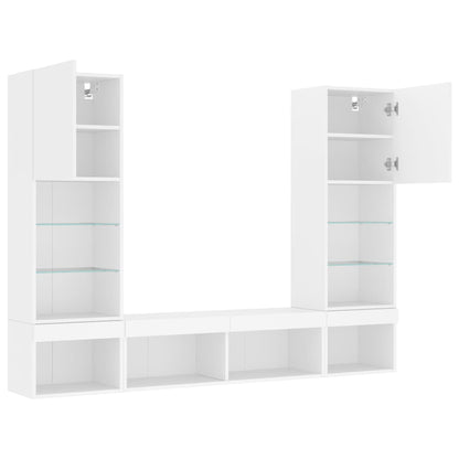 5 Piece TV Wall Units with LED White Engineered Wood
