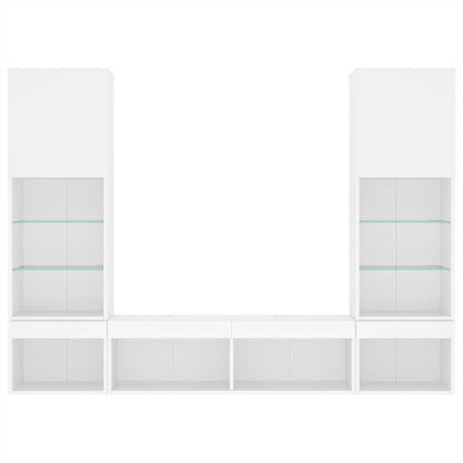 5 Piece TV Wall Units with LED White Engineered Wood