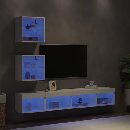 5 Piece TV Wall Units with LED White Engineered Wood