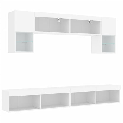 6 Piece TV Wall Units with LED White Engineered Wood
