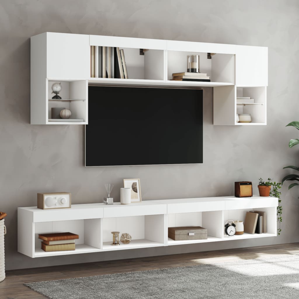 6 Piece TV Wall Units with LED White Engineered Wood