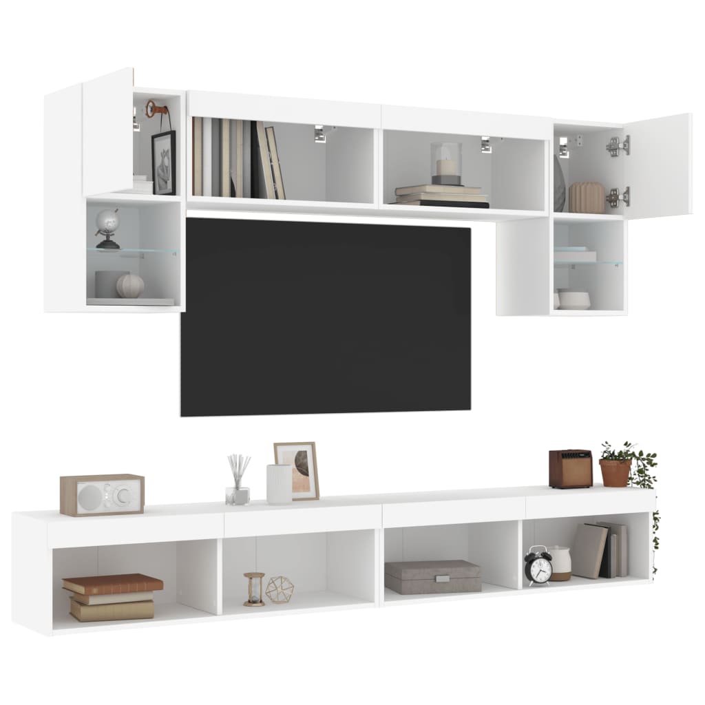 6 Piece TV Wall Units with LED White Engineered Wood