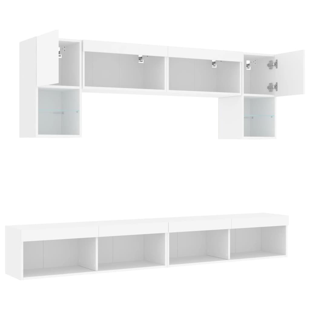 6 Piece TV Wall Units with LED White Engineered Wood