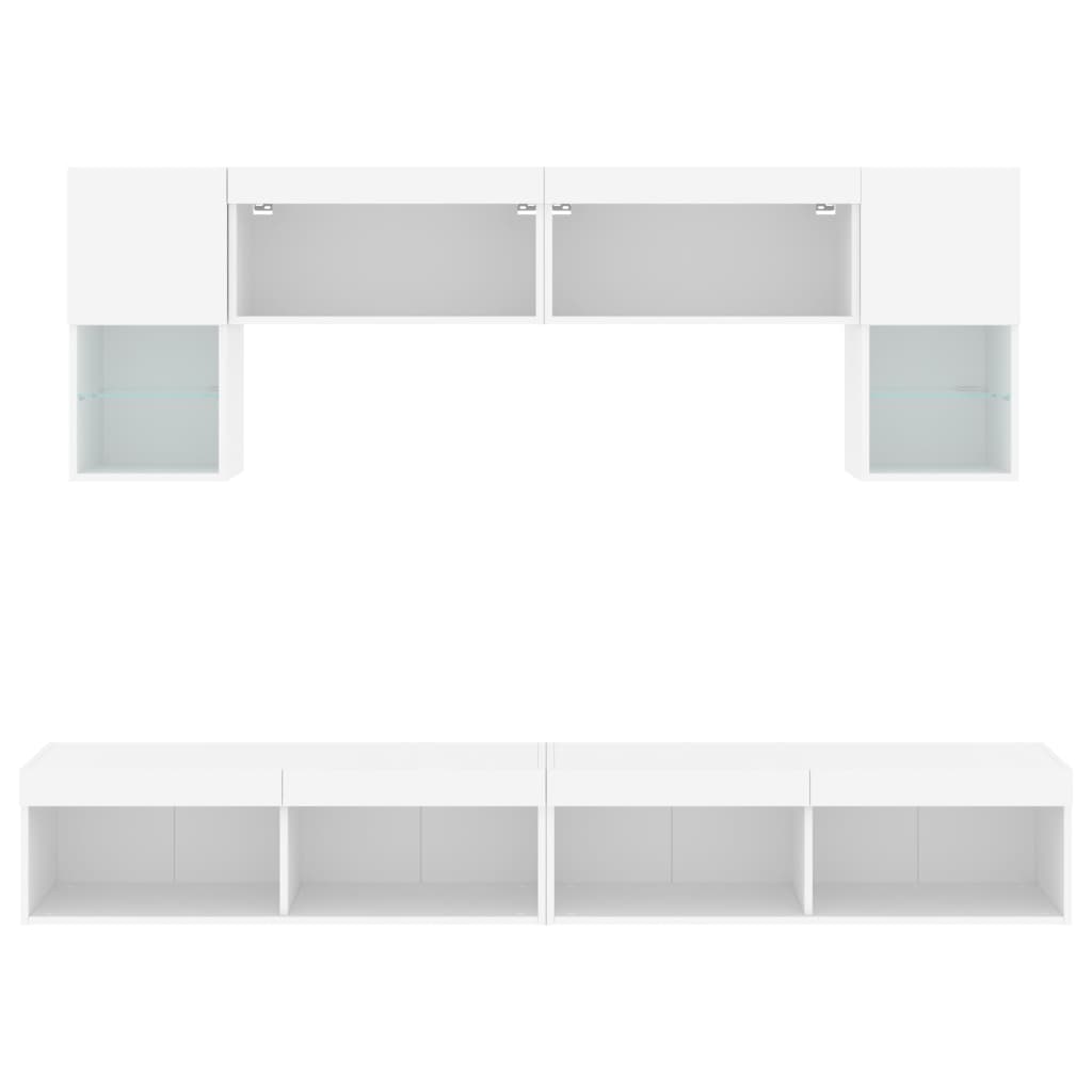 6 Piece TV Wall Units with LED White Engineered Wood