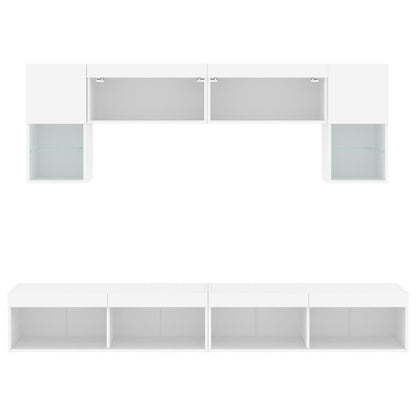 6 Piece TV Wall Units with LED White Engineered Wood