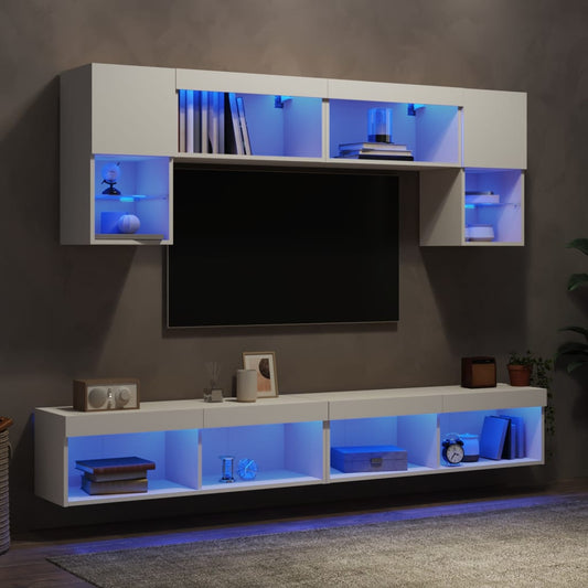 6 Piece TV Wall Units with LED White Engineered Wood