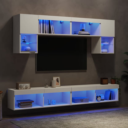 6 Piece TV Wall Units with LED White Engineered Wood