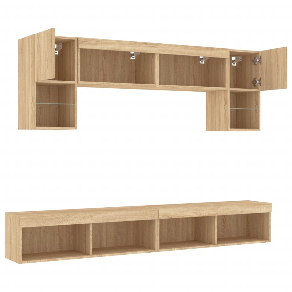6 Piece TV Wall Units with LED Sonoma Oak Engineered Wood