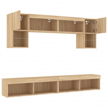 6 Piece TV Wall Units with LED Sonoma Oak Engineered Wood