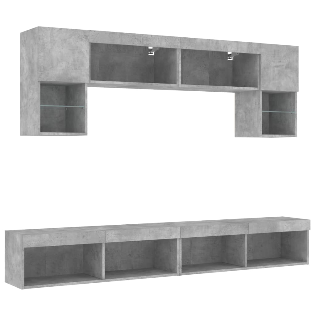 6 Piece TV Wall Units with LED Concrete Grey Engineered Wood