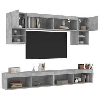 6 Piece TV Wall Units with LED Concrete Grey Engineered Wood